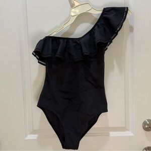 Women’s Mouille Swimwear One-Shoulder Ruffle Flounce Black One-Piece Sz 6 (Med)